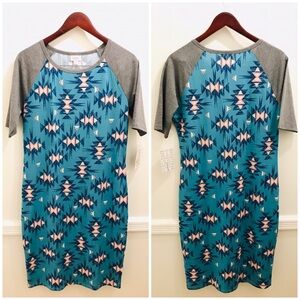 NWT Lularoe Julia Dress large blue pink gray